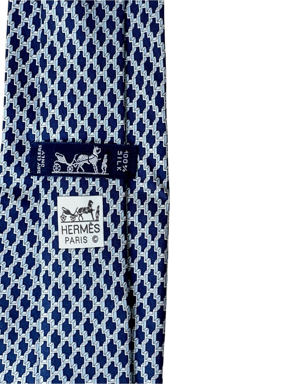 Hermès Silk Tie Blue Silver Geometric w/ Box Made in France - Picture 14 of 17